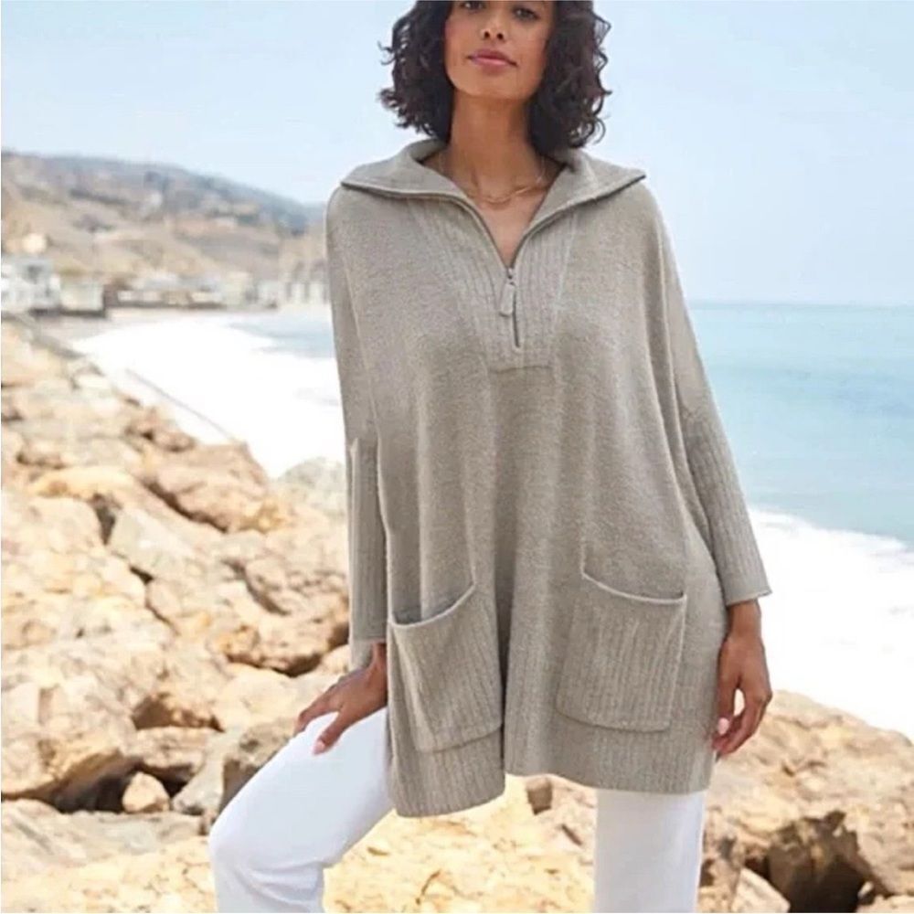 BAREFOOT DREAMS CozyChic Lite Half-Zip Pullover Tunic Sweater Size Small…